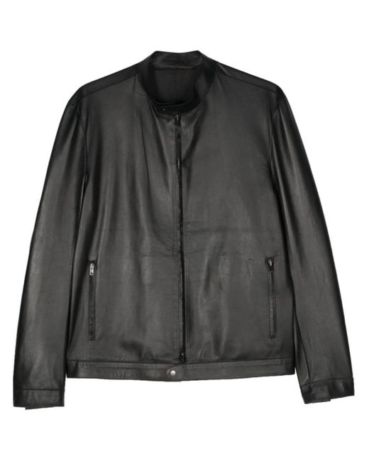 Salvatore Santoro Black Zip-up Leather Jacket for men