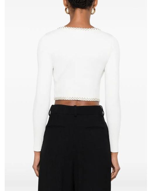 Sandro White Cardigan À Strass Et Perles Artificielles