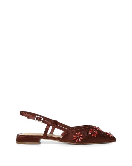 V73 Brown Kayla Floral-Appliqué Flat Pumps
