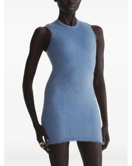 Mugler Blue Mini Brushed Knit Dress