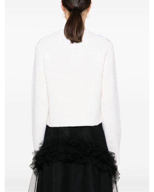 CECILIE BAHNSEN White Cable-knit Cropped Wool Jumper