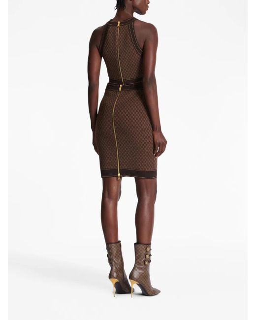 Haut Crop À Motif En Jacquard Balmain en coloris Brown