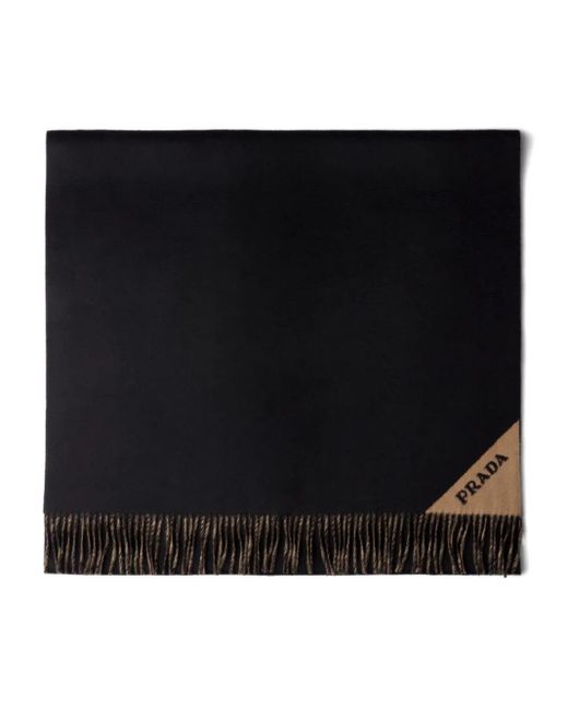 Prada ジャカードロゴ カシミアスカーフ Black