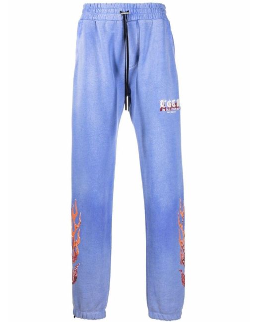 Amiri Cotton Flame-embellishment Track Pants in Blue for Men - Lyst