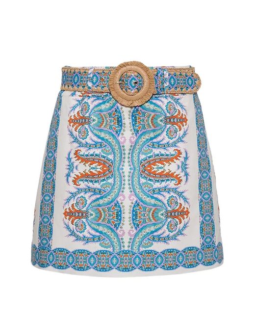Cara Cara Blue Blaze Belted Paisley-Print Mini Skirt