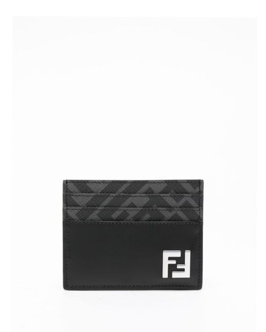 Porte-cartes en cuir à plaque logo Fendi pour homme en coloris Black