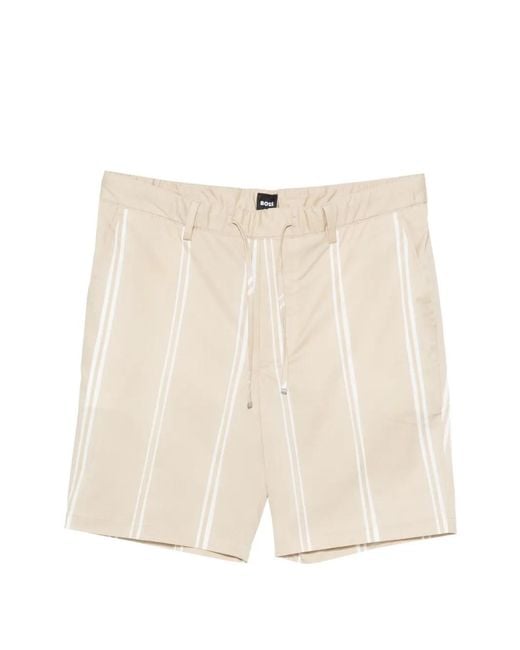Boss Natural Kane Vertical-Stripe Drawstring Shorts for men