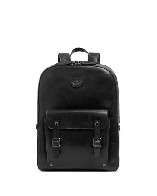 The Bridge Black Buckle-Detail Leather Backpack for men