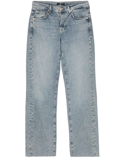 7 For All Mankind Blue Tess High-Rise Straight-Leg Jeans