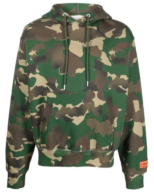 Heron Preston Green Camouflage-Pattern Cotton Hoodie for men