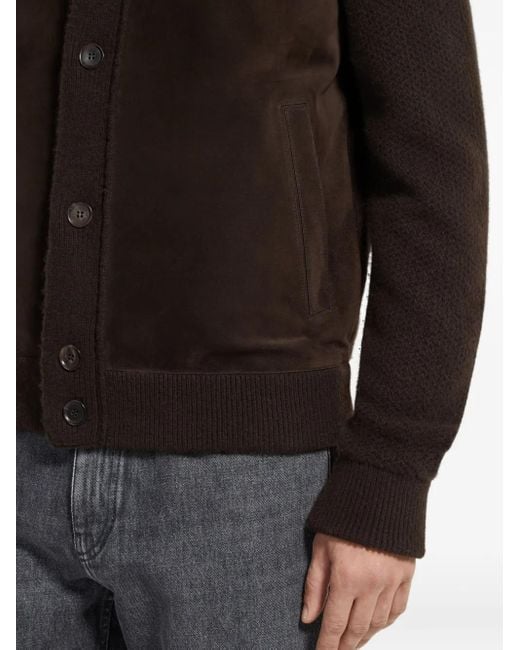Zegna Black Button-Fastening Panelled Cardigan for men