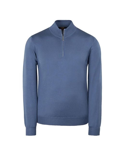 Moorer Blue Terni Half-Zip Sweater for men