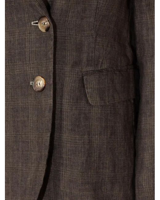 Kiltie Brown Double-Breasted Checked-Pattern Blazer