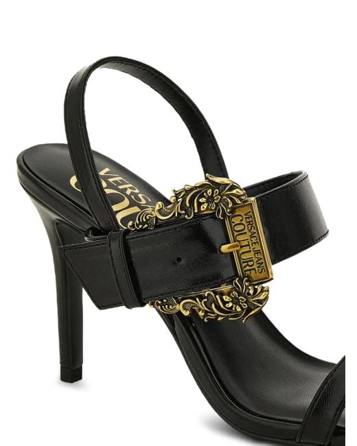 Versace Jeans Couture Black Buckle-Embellished Heeled Sandals