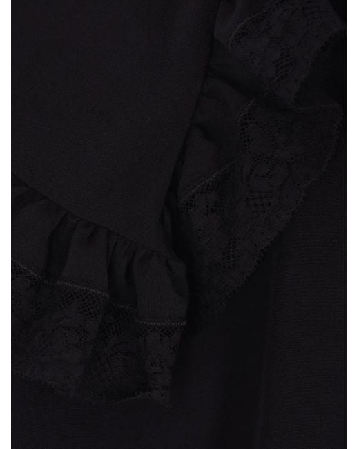 Chloé Black Lace-Trimmed Ruffled Top