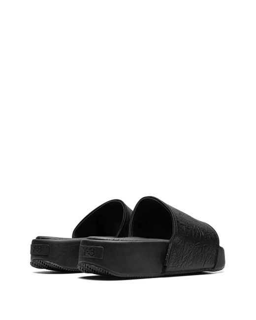 Y-3 Black Leather Flatform Slides for men