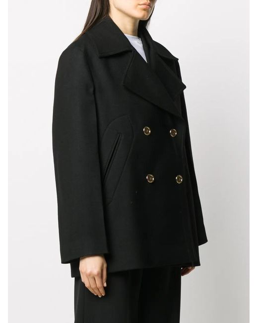Patou Black Virgin Wool Double Breasted Coat