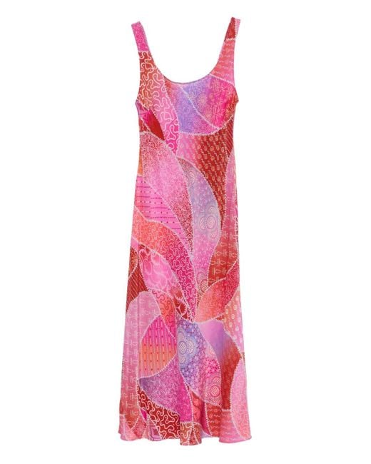 Rixo Midi-Jurk Met Halternek En Patchwork in het Pink