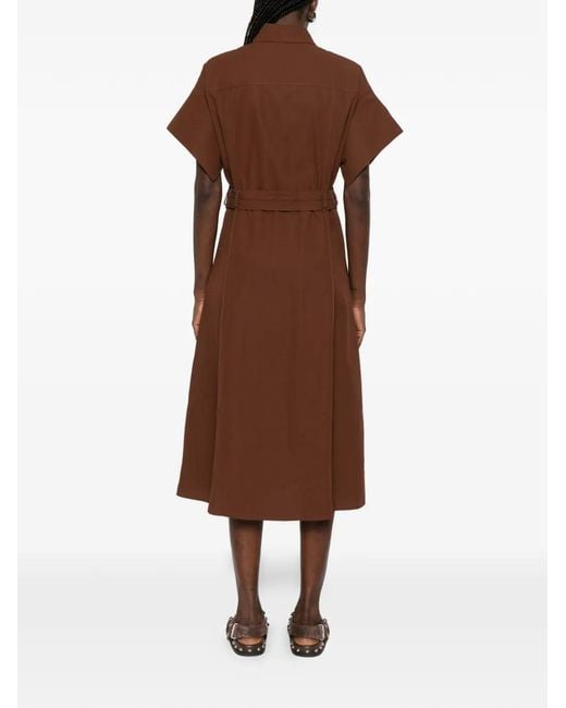 Pinko Brown Alesha Midi Wide-Sleeve Fabric Dress