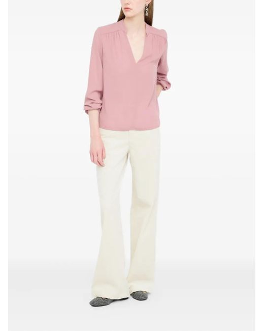 Liu Jo Pink Mandarin-Collar V-Neck Blouse