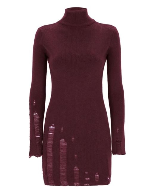Laneus Purple Distressed Knitted Dress