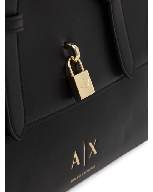 ARMANI EXCHANGE Black Padlock-Detail Logo-Print Shoulder Bag