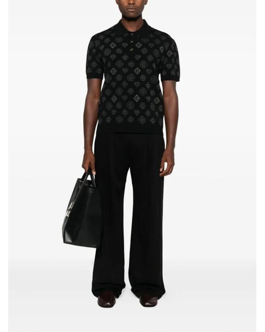 Casablanca Black Patterned Button-Placket Polo Shirt for men