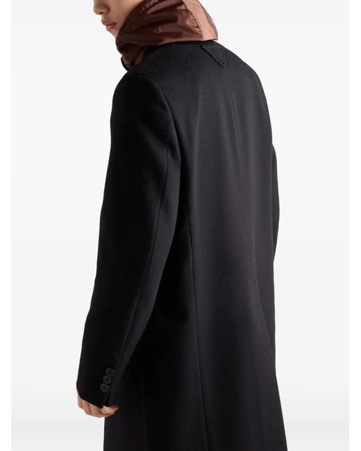 Prada Black Notch-Lapel Wool Coat for men