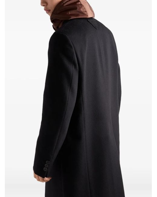 Prada Black Notch-Lapel Wool Coat for men