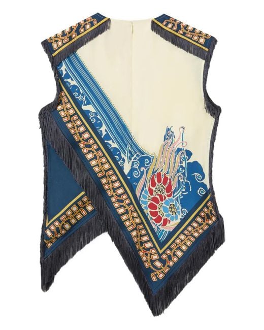 LaDoubleJ Blue Fringed Scarf Top