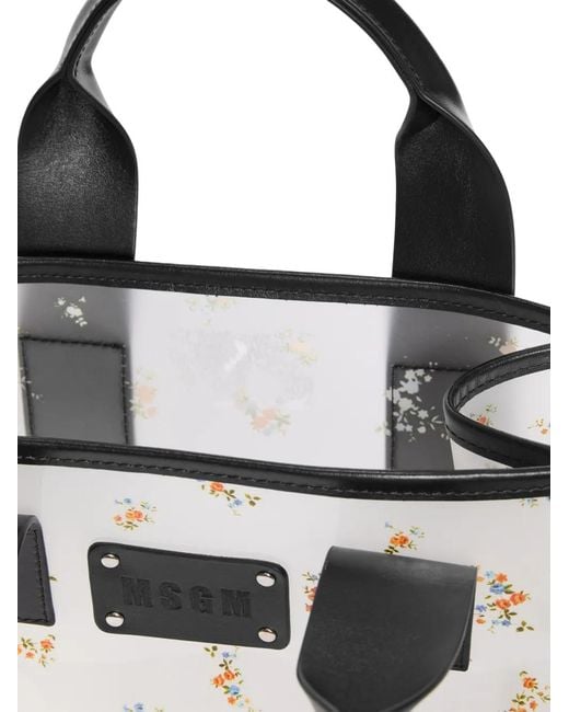 MSGM Black Floral Handle Tote Bag