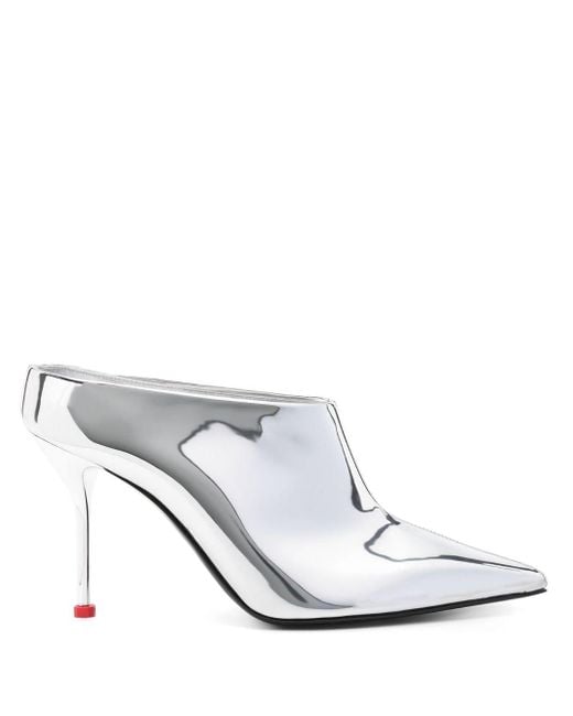 Alexander McQueen White Mules im Metallic-Look 95mm