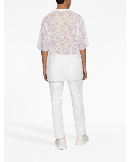 Dolce & Gabbana White Logo-Embroidered Tailored Trousers for men
