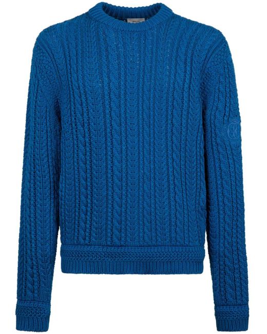 Bally Blue Cable-knit Cotton Jumper for men