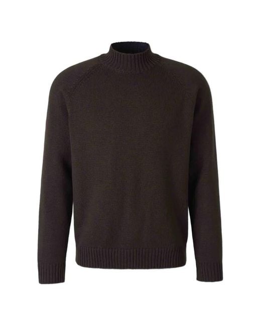 Zanone Black Raglan-Sleeve Mock-Neck Sweater for men