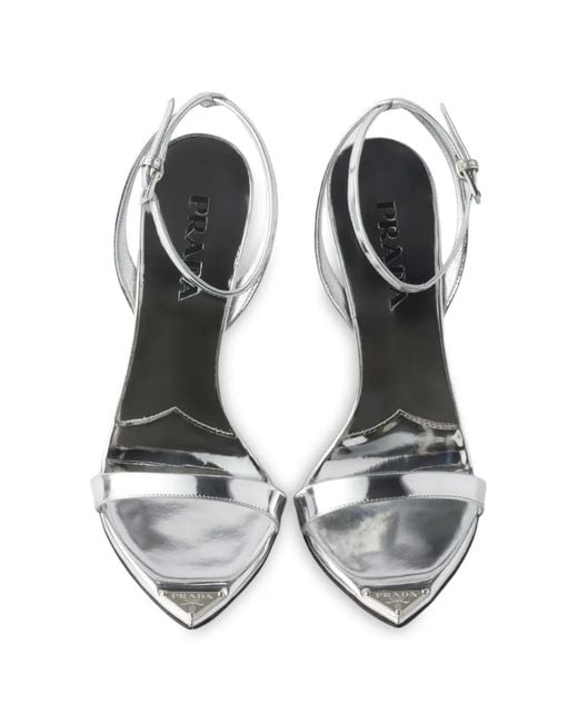 Prada White Metallic Leather High-Heeled Sandals