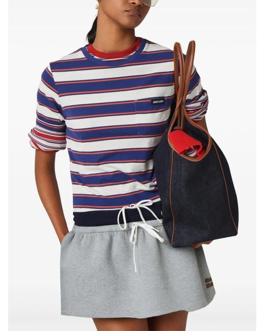 Miu Miu Blue Striped Jersey T-Shirt