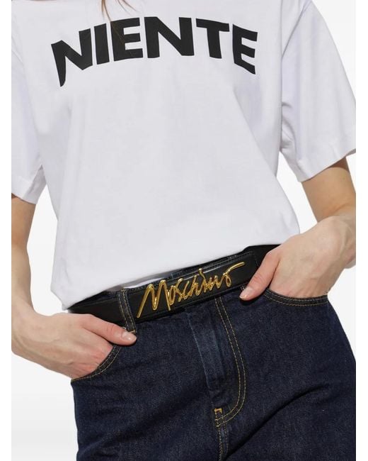 Moschino White Signature Leather Belt