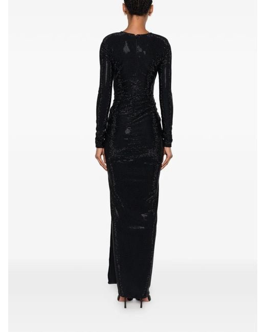 Miron Black V-Neck Floral-Detail Maxi Dress