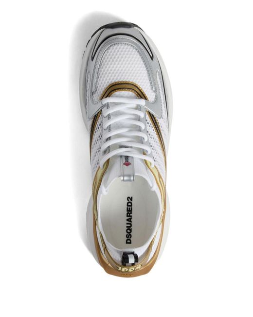 DSquared² White Dash Panelled Mesh Sneakers for men