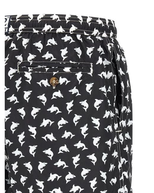 Mc2 Saint Barth Black Shark-Print Swim Shorts for men