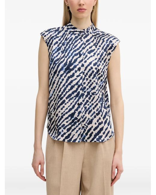 MARC AUREL Blue Abstract-Print Sleeveless Shirt