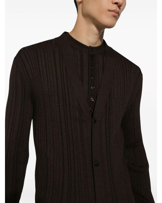 Dolce & Gabbana Black Ribbed Silk Cardigan for men