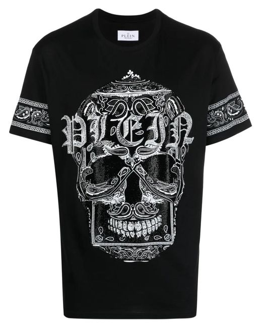 Philipp Plein Black Ss Logo-Print T-Shirt for men