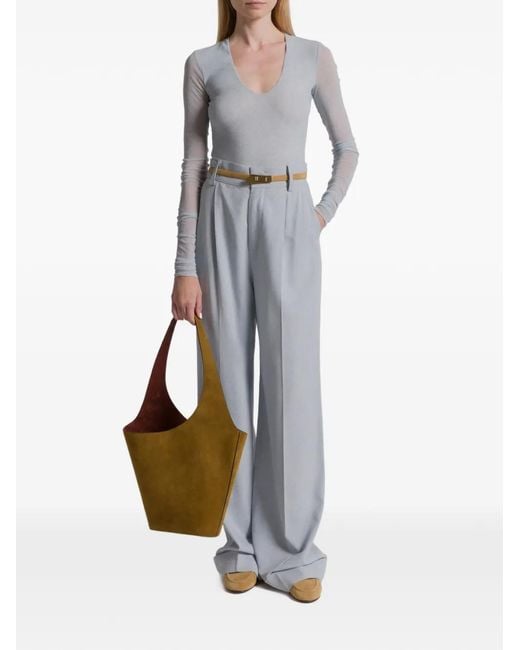 Alberta Ferretti Gray Pantalone High-Waisted Wide-Leg Viscose Trousers