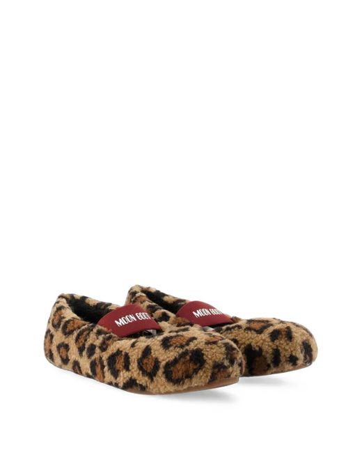 Moon Boot White Leopard-Print Shearling Ballet Flats