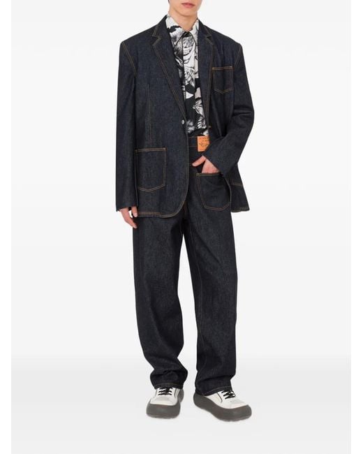 Moschino Blue Patch-Pocket Denim Blazer for men