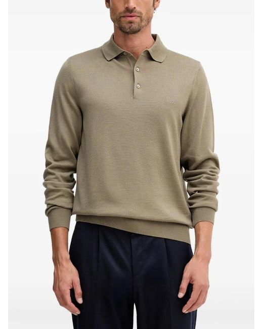 Boss Green Button Long-Sleeve Polo Shirt for men