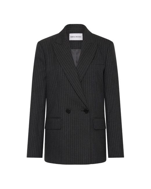 Rebecca Vallance Black Harri Pinstripe Double-Breasted Blazer
