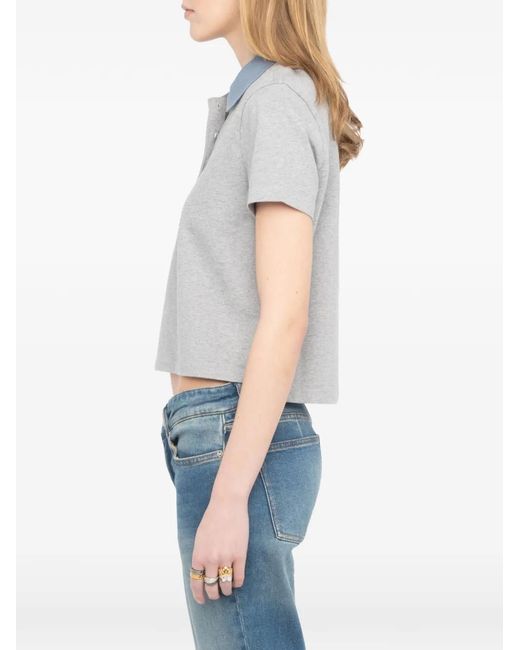 Zadig & Voltaire Gray Mirta Logo-Detail Polo Top